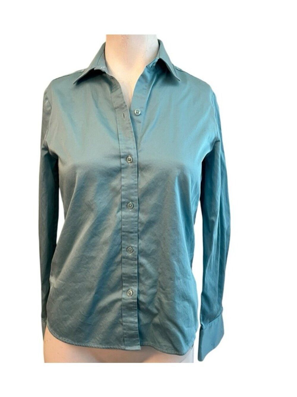 Antonio Melani Womens XS Turquoise Long Sleeve Shirt Button Charmeuse Blouse Top